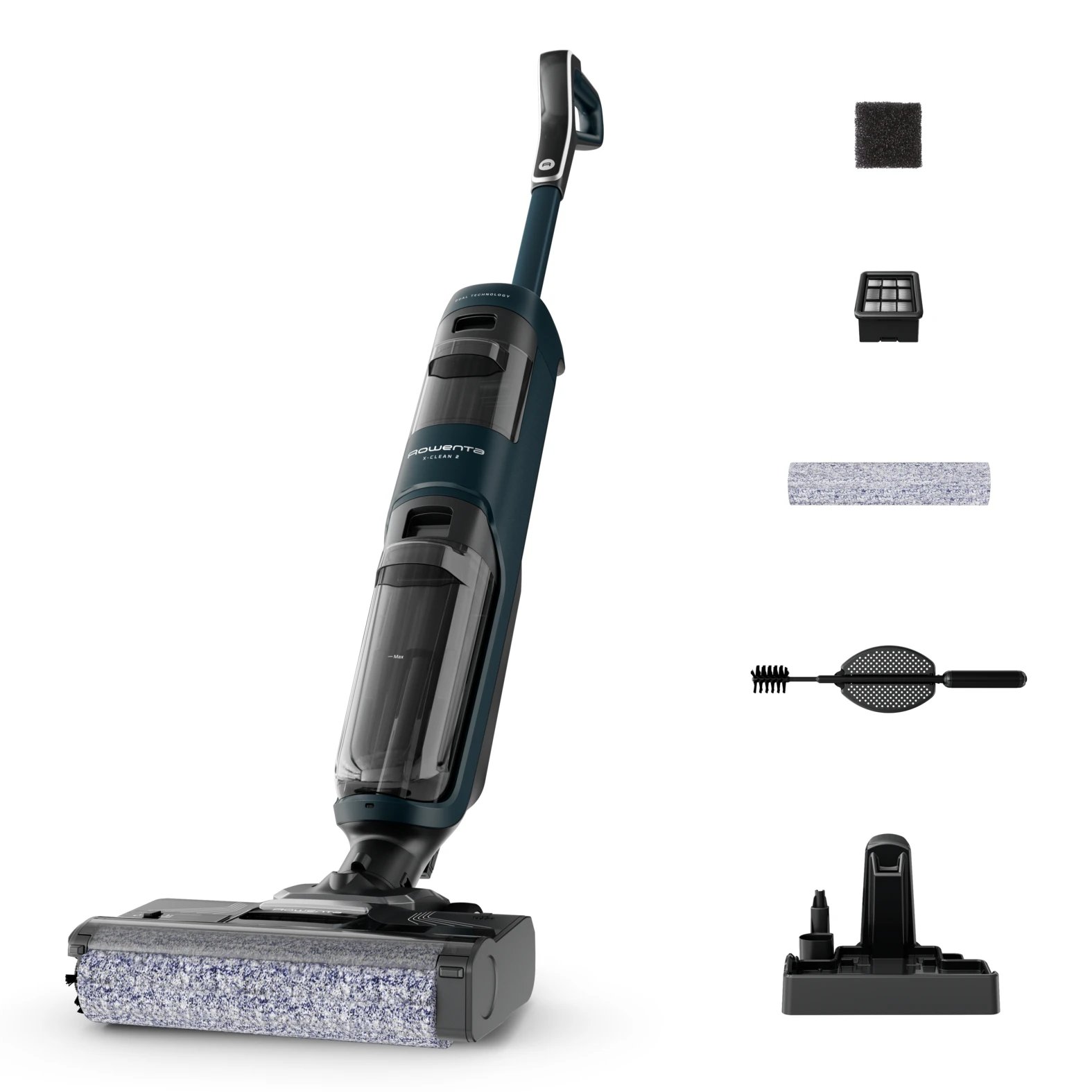Rowenta - Aspiradora fregona eléctrica X-Clean 2 GZ2251E0 para limpieza húmeda y seca, 120 W y 10 kPa de succión, batería 18 V, color azul oscuro