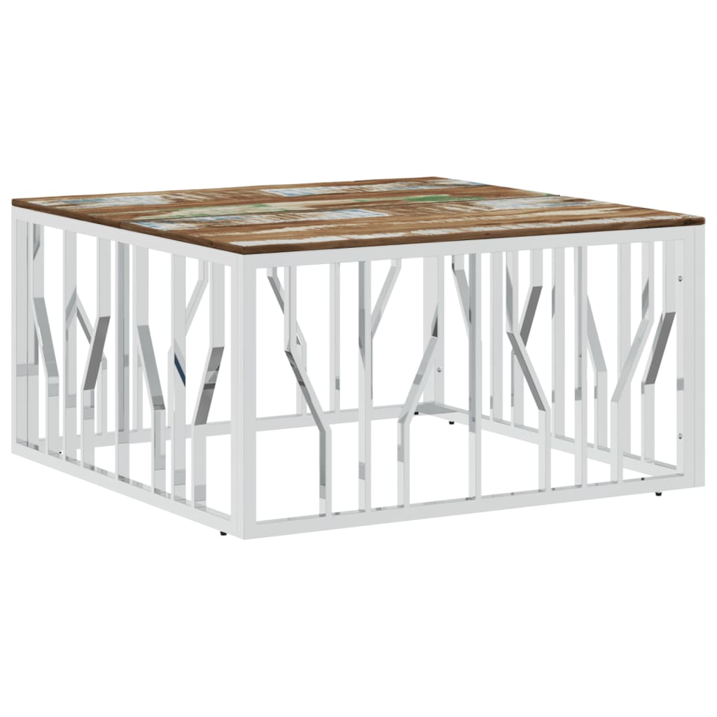 Vidaxl Mesa de Centro Acero Inoxidable y Madera Reciclada Plateado 80x80 Cm