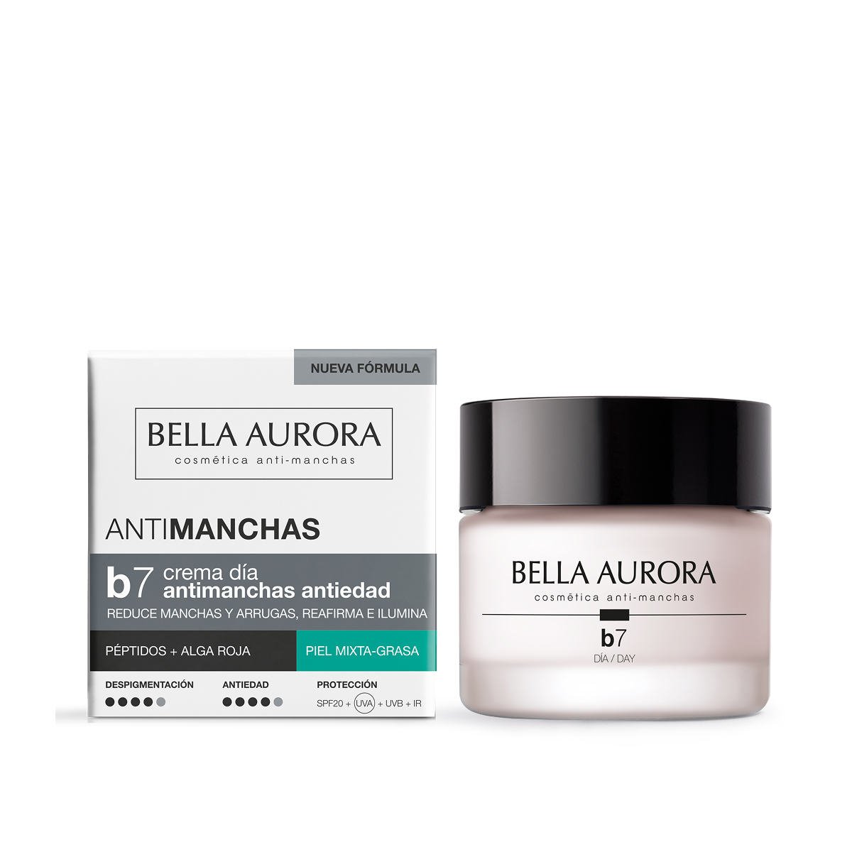 Bella Aurora B7 Crema Antimanchas y Antiedad SPF 20 | Reduce Manchas y Arrugas | Control de Brillos y Sebo | Piel Mixta-Grasa | Tratamiento Facial Diario | 50 ml