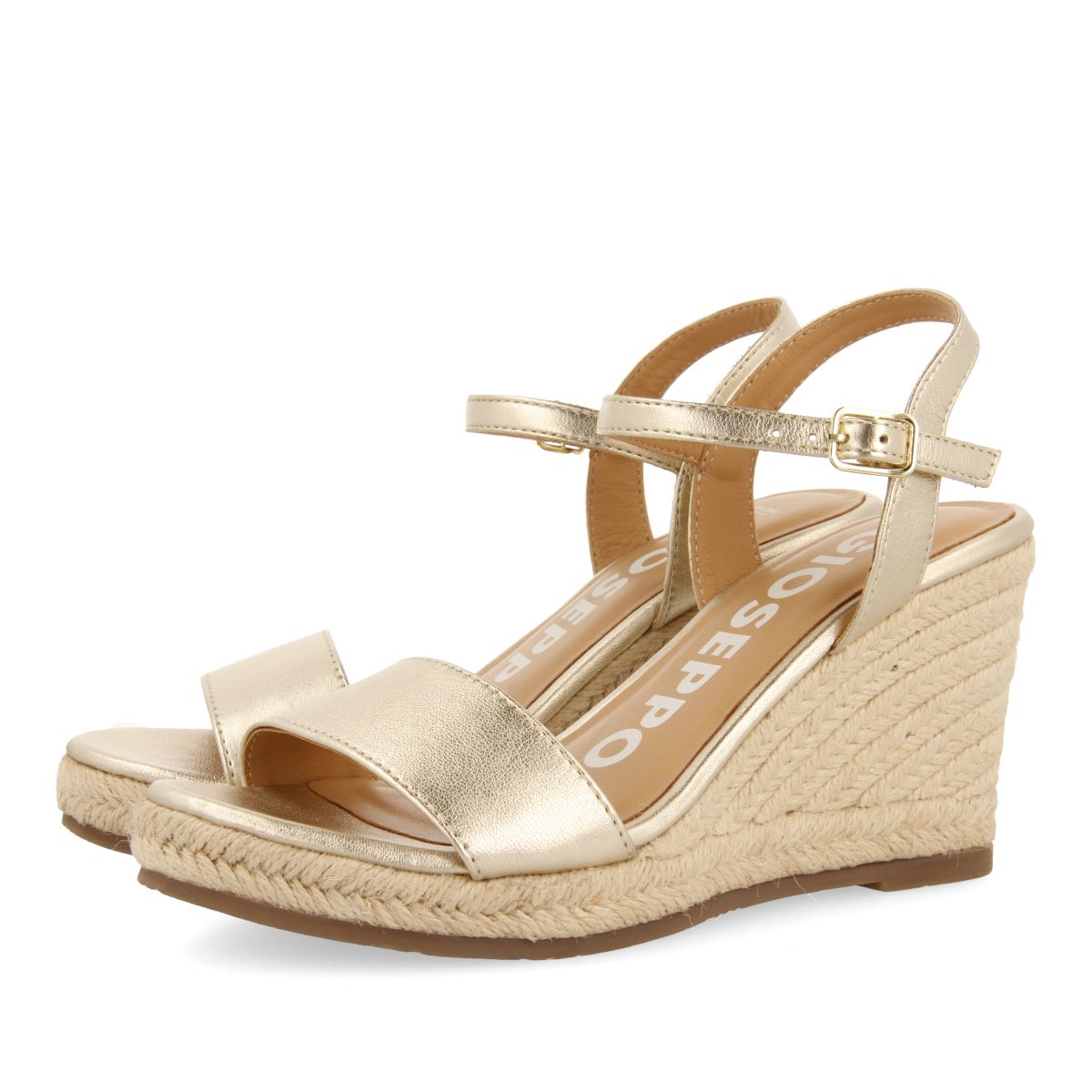 Gioseppo Sandalia de Piel con Cuña de Yute para Mujer - Color Platino