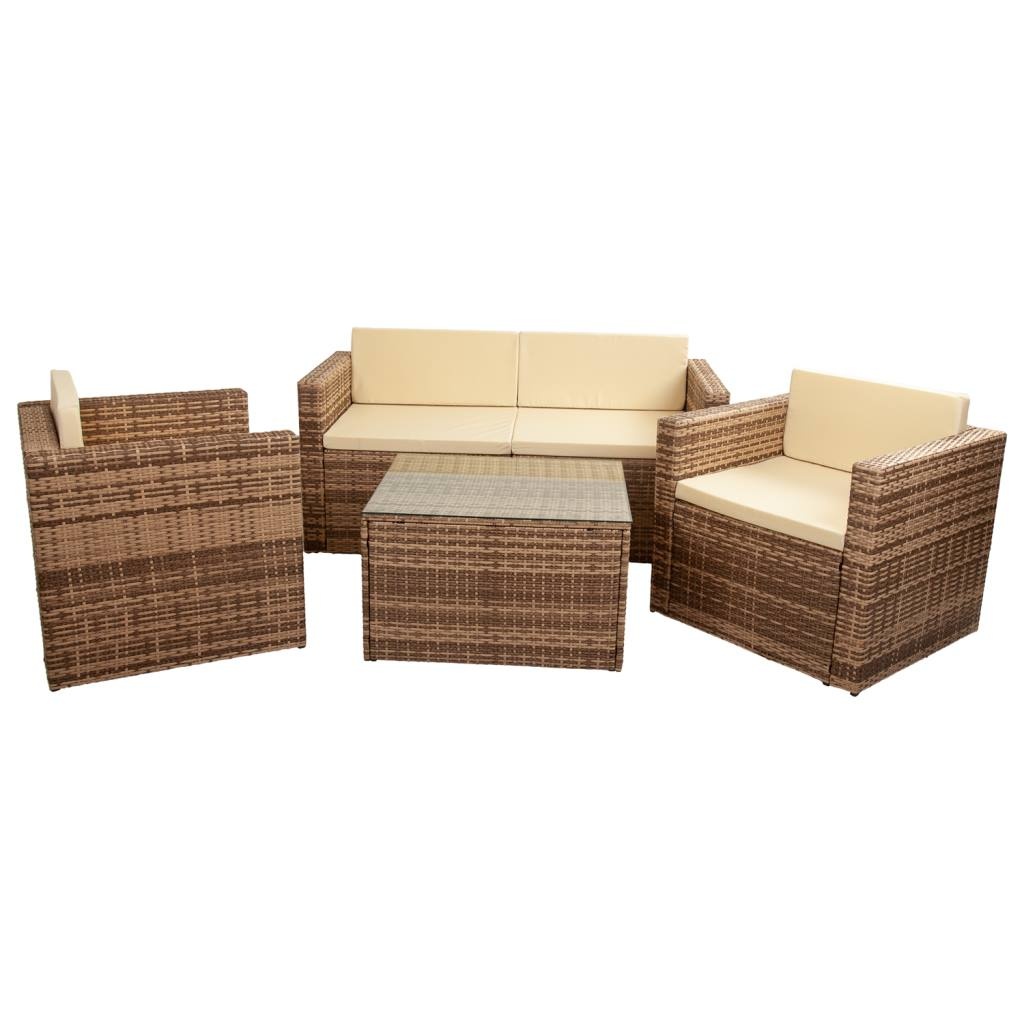 Conjunto de Muebles de Rattan Sintético WANDERLUST - Mesa 75x65x45 Cm, Sofá 152x70x65 Cm y 2 Sillones 76x70x65 Cm - Ideal para Terrazas