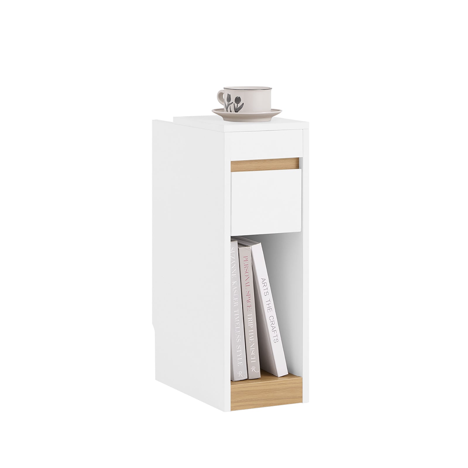 SoBuy Mesilla de noche estrecha con cajón y tablero extraíble - Blanco/Madera 10.5x41.5x68.5cm