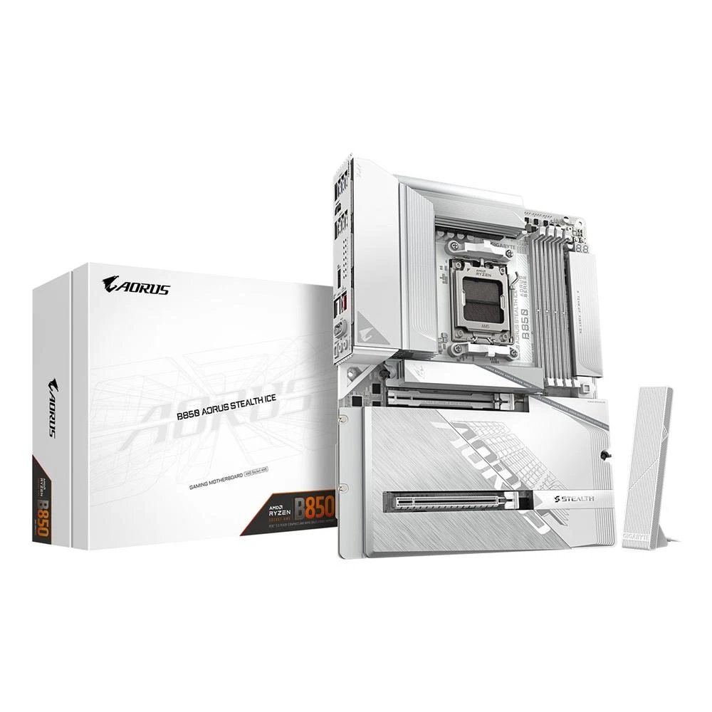Gigabyte - Placa base B850 AORUS Stealth Ice para PC con socket AM5, DDR5 hasta 8200 MT/s y PCIe 5.0 x16 para gaming y creación de contenido