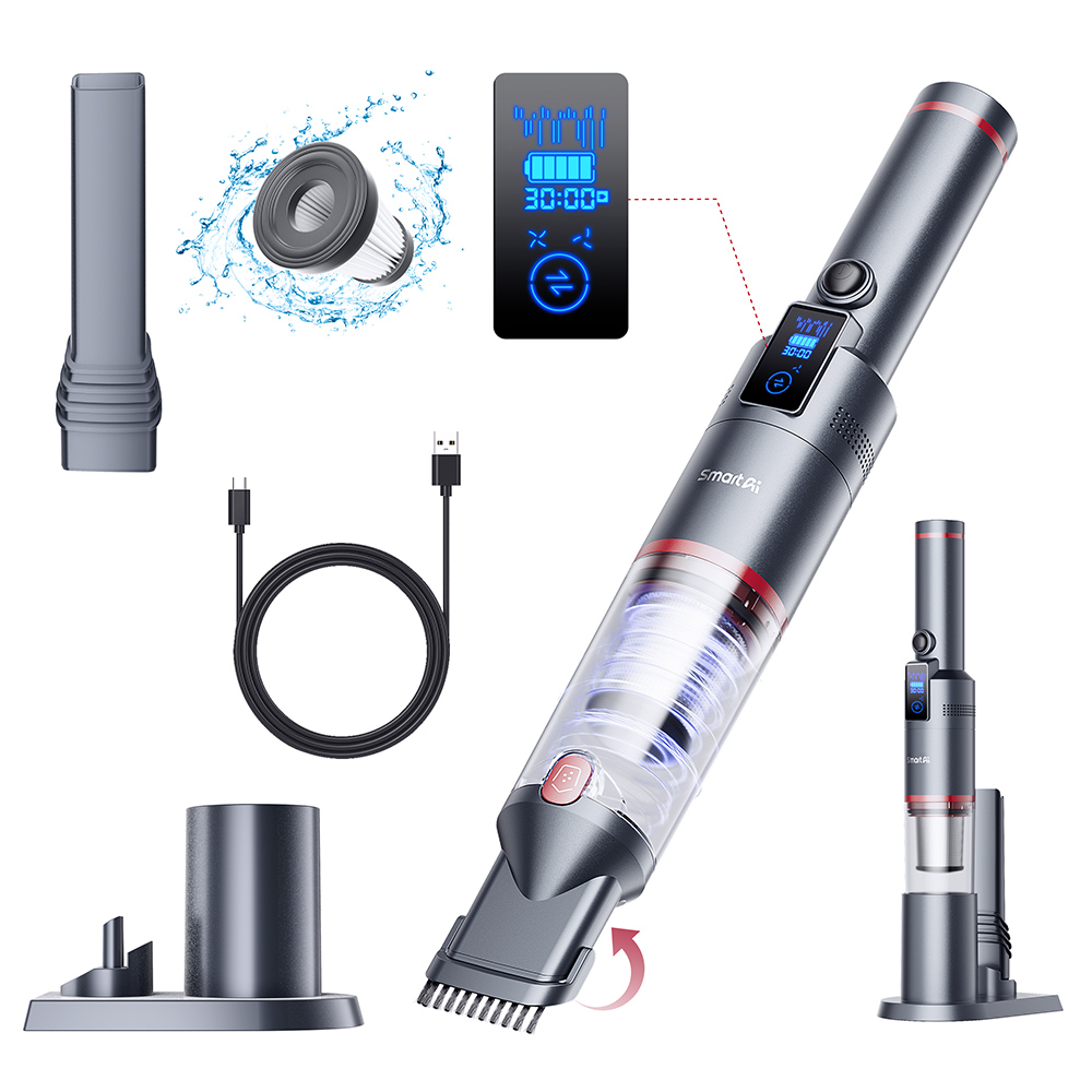 Aspiradora portátil inalámbrica SmartAI H5, potencia de succión de 17KPa, potencia de 145W, tiempo de funcionamiento de 30 minutos, pantalla LED