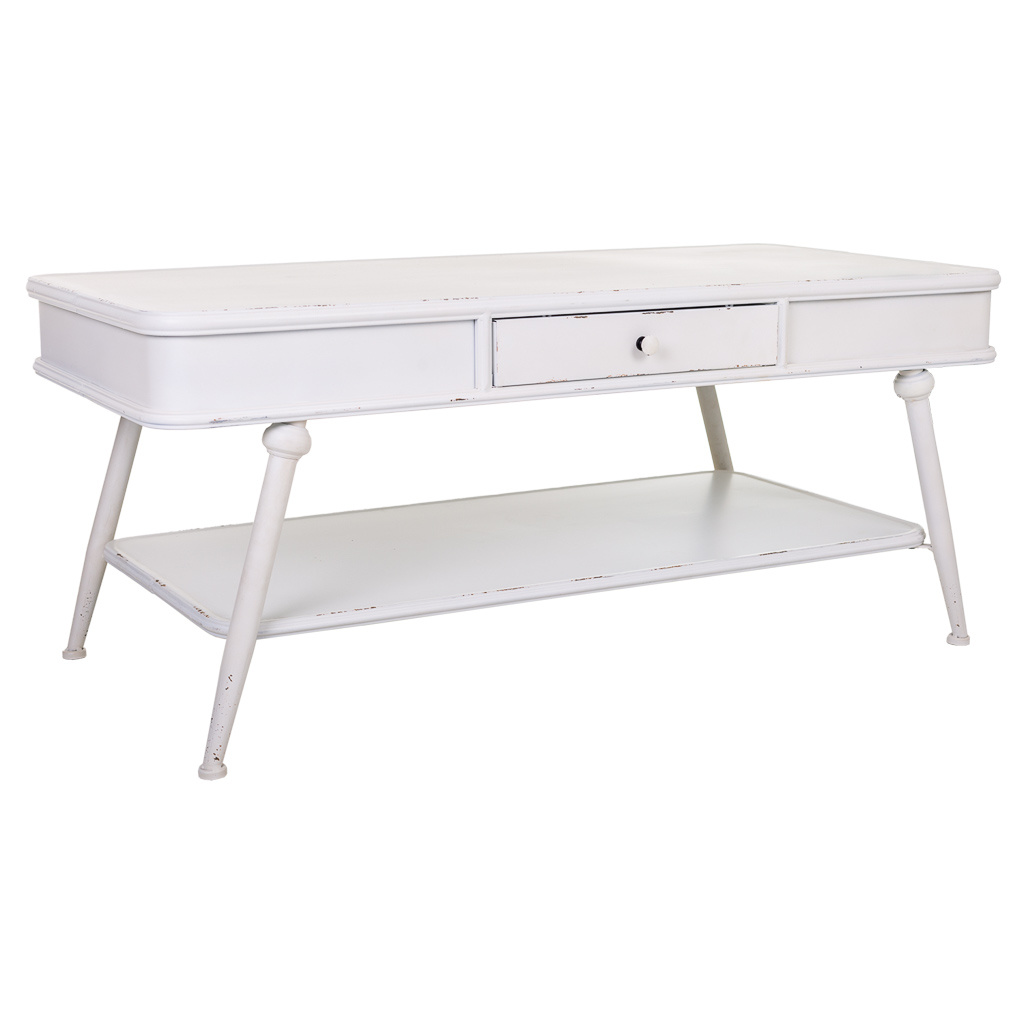 WANDERLUST DECO Mesa de centro de metal blanco 120x60x53h cm de estilo Industrial. No viene montado.Tiene 2 puertas