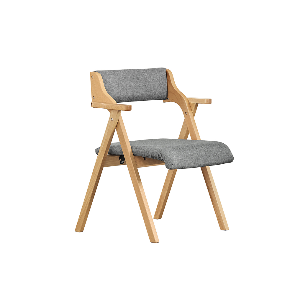 SoBuy Silla Plegable de Madera Maciza con Cojín Acolchado, Color Gris Claro para Cocina y Jardín