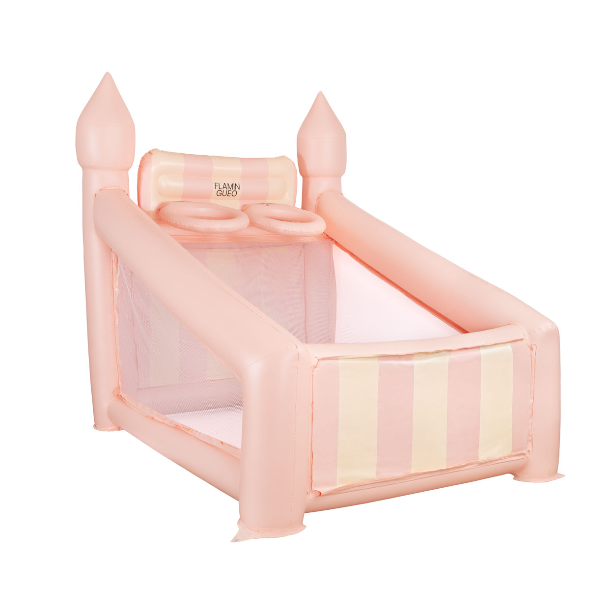 Canasta Hinchable Infantil Grande Flamingueo con Hinchador Incorporado, Rejilla Lateral y 6 Pelotas – Tamaño Grande PVC 0,4mm Disponible en Azul/Rosa