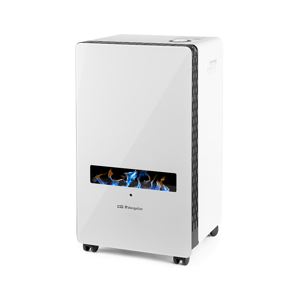 Estufa Llama azul Orbegozo HBF 120, triple sistema de seguridad,apta para gas butano y propano, asas transporte, 3800 W, blanca