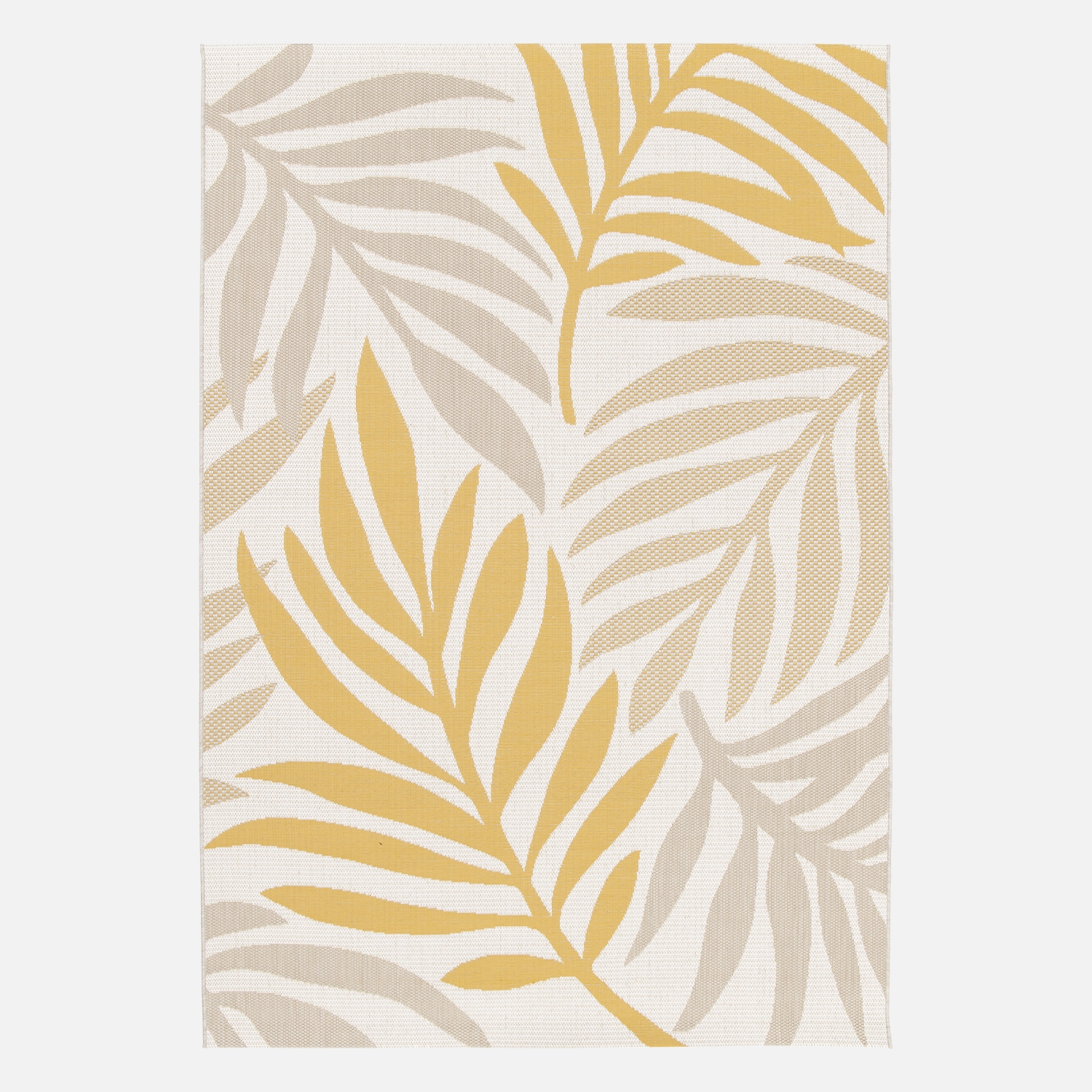 sweeek - Alfombra de interior/exterior, estampado beige y mostaza, poliéster reciclado , Bloom , 170x120x1