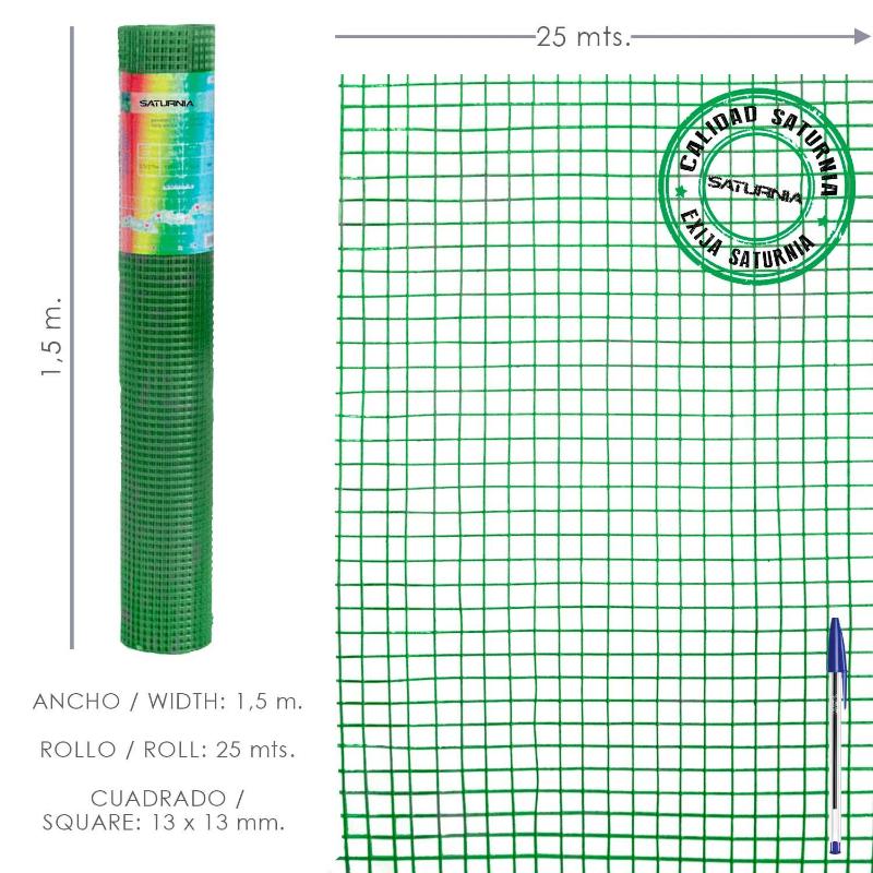 Malla electrosoldada plastificada corral 13x13 / altura 150 cm. / rollo 25 metros