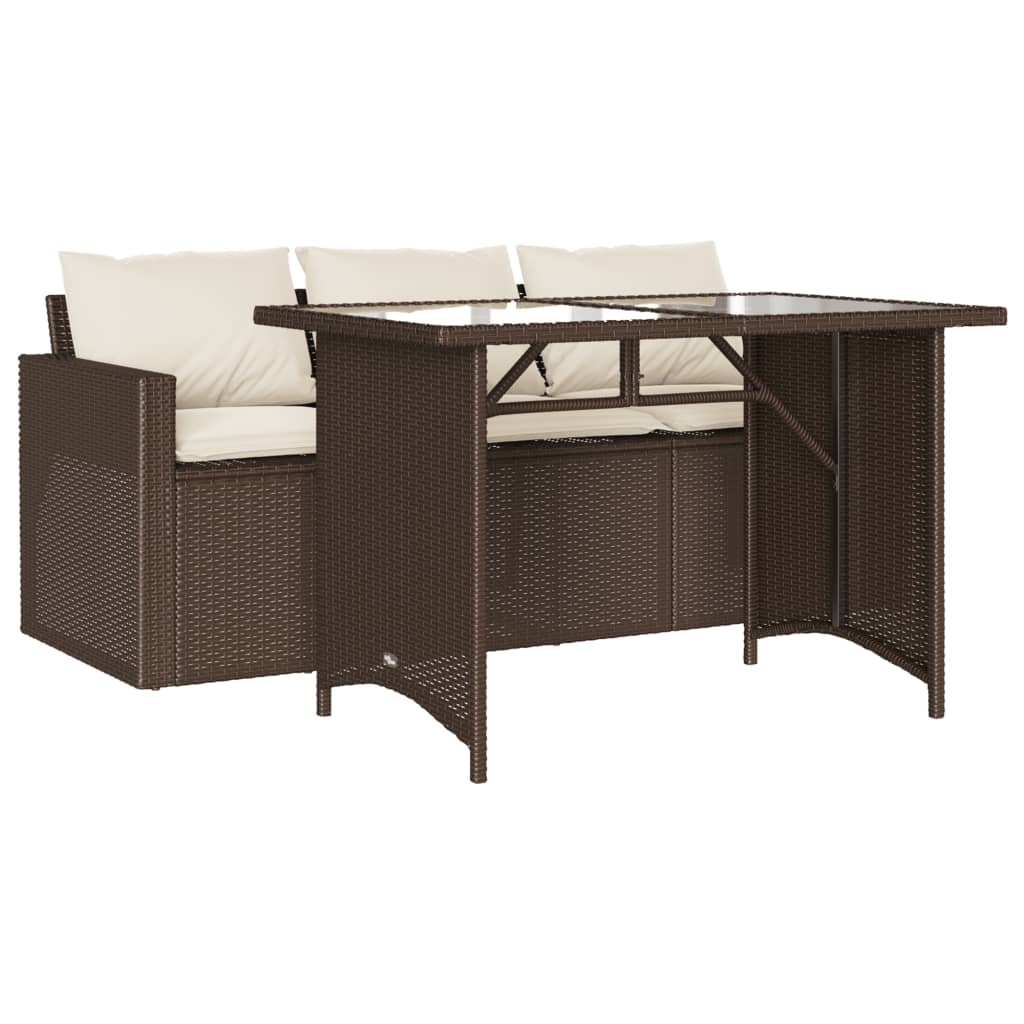 vidaXL Set comedor de jardín y cojines 2 pzas ratán sintético marrón