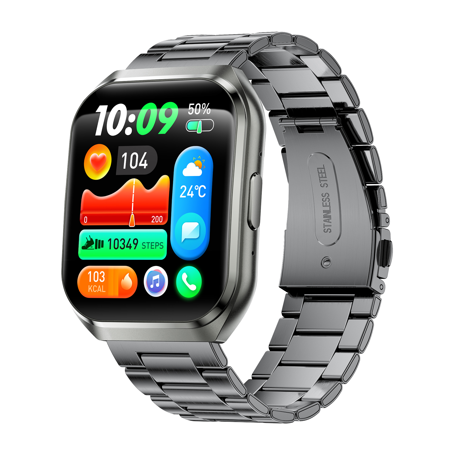 DAM Smartwatch QS66. Pantalla de 1.83" con batería de larga duración. Llamadas Bluetooth, asistente de voz, monitor de salud y múltiples modos deportivos. 4x1.1x4.8 Cm.