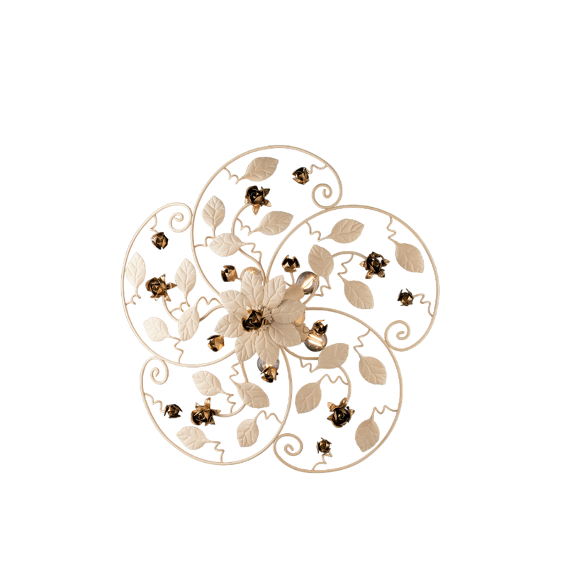 Preciosa lámpara de techo en hierro lacado marfil decape 5 luces H.22 Ø65 BL196-PL5-AV - Bonetti Illumina