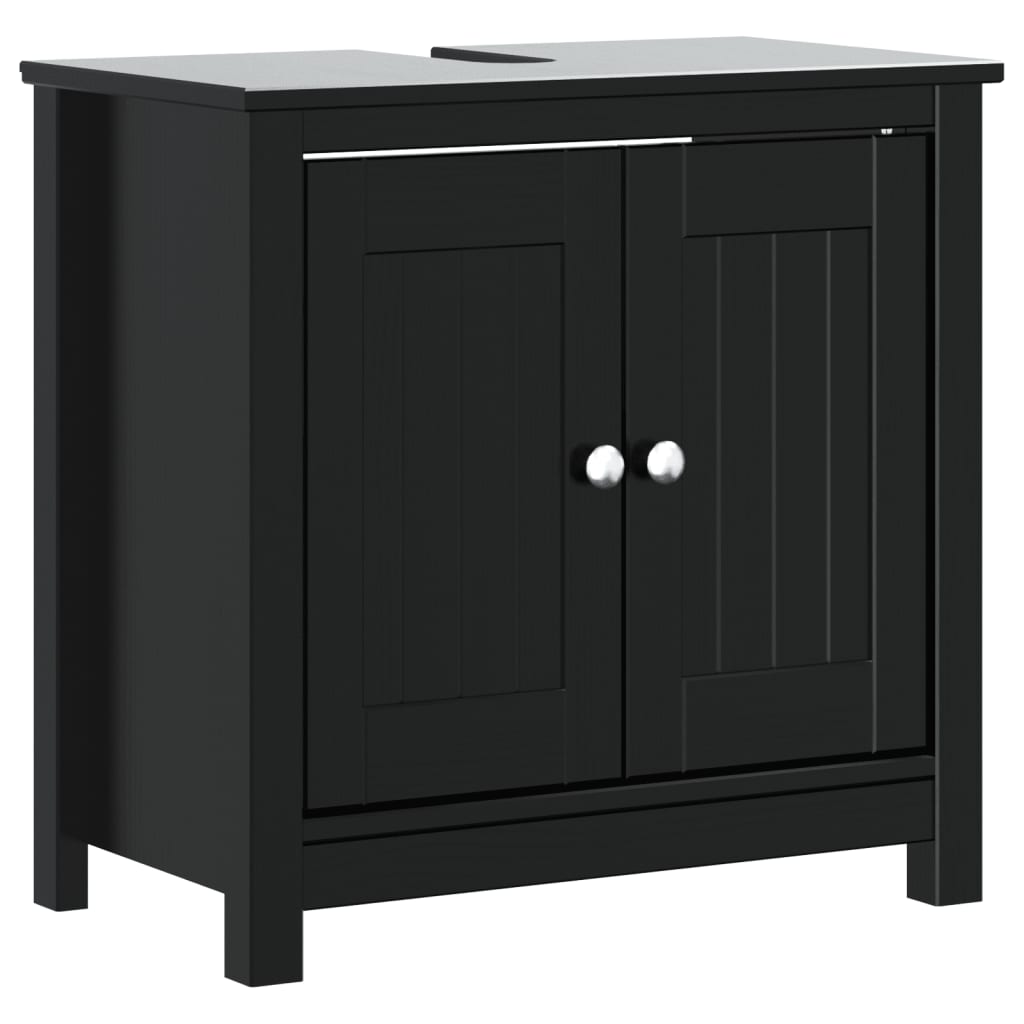 vidaXL Mueble de lavabo baño BERG madera maciza pino negro 60x34x59cm