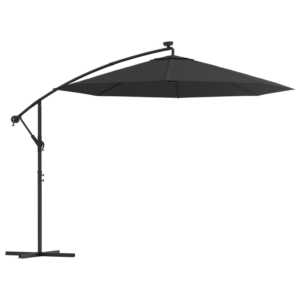 vidaXL Sombrilla voladiza con luces LED y poste de acero negra 300 cm