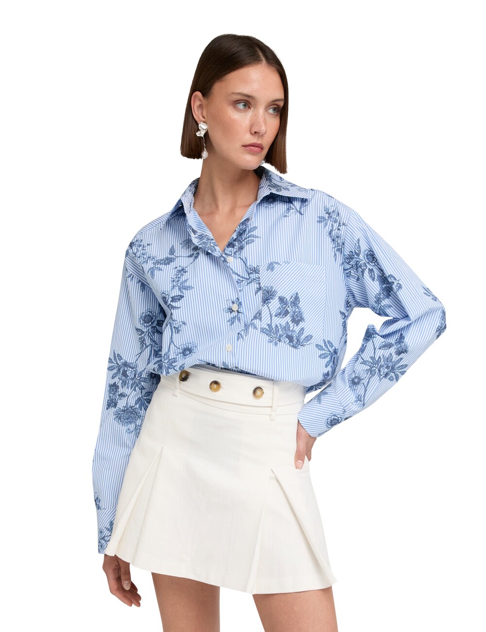 Motivi - Camisa oversize a rayas con estampado floral