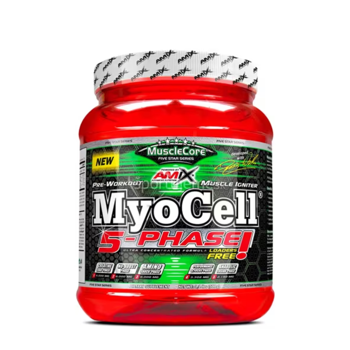 AMIX MuscleCore MyoCell 5 Phase - 500 gr Suplemento Pre-Entreno con Creatina, BCAAs y Vasodilatadores