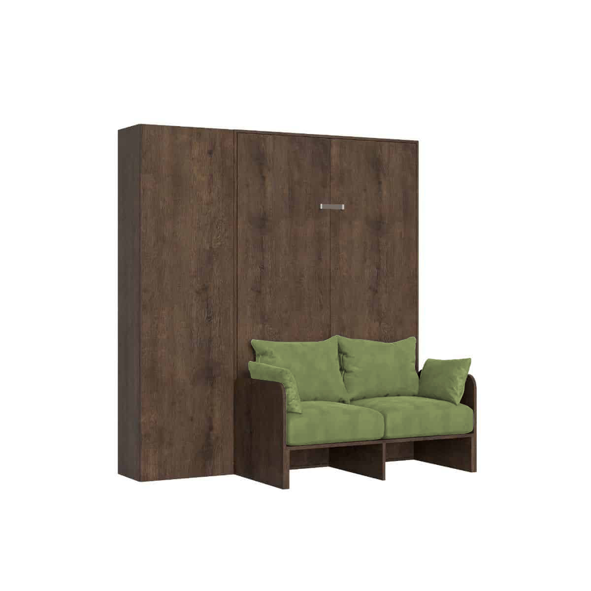 Cama plegable Kentaro de 120 cm tamaño queen con sofá y columna de nogal, color verde - Itamoby