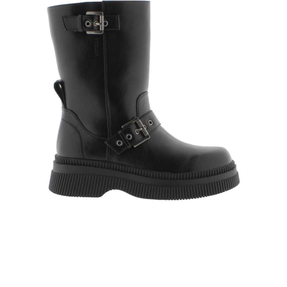 Victoria Dublín Botas de efecto piel negro monocromo con suela gruesa y doble correa 1301106