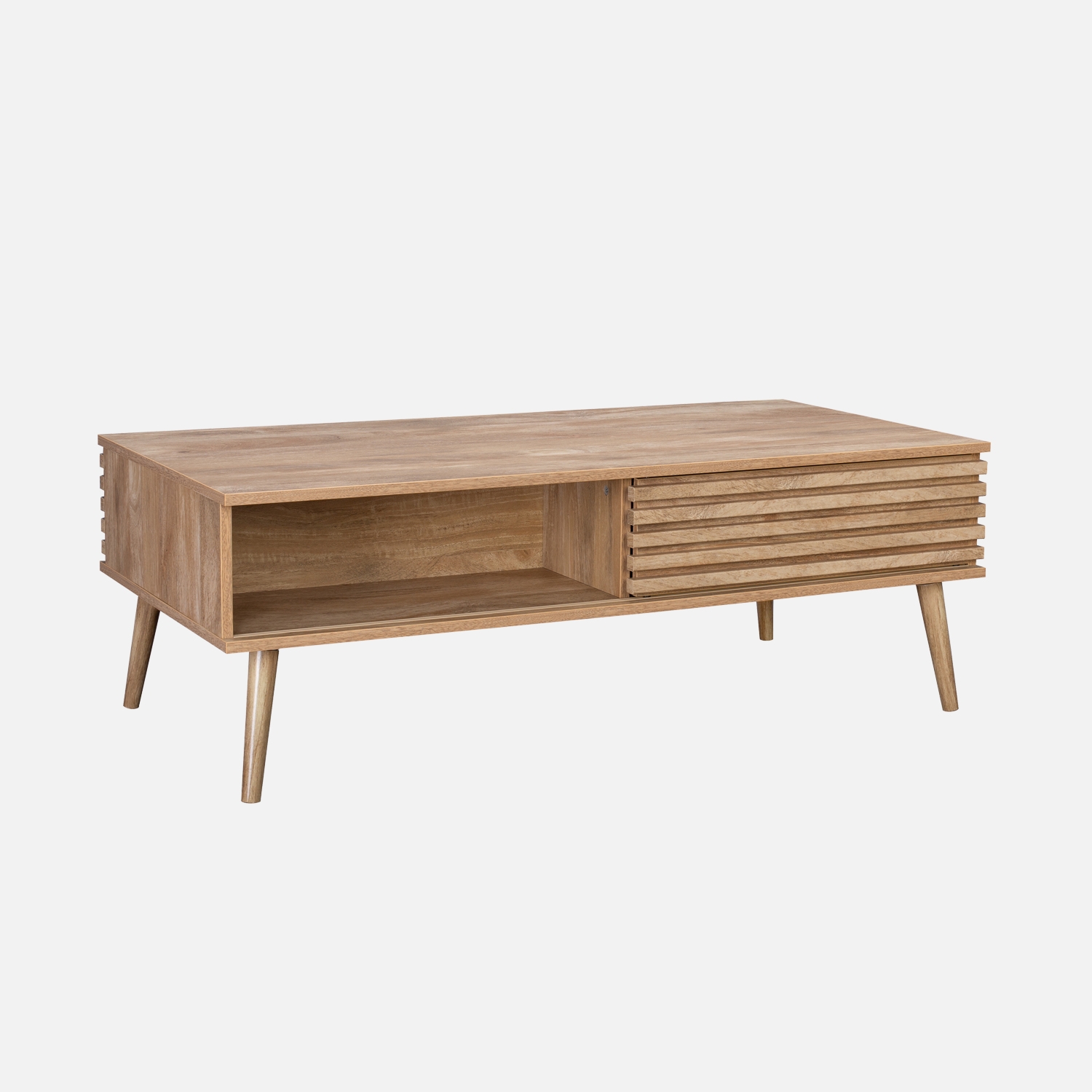 sweeek - Mesa de centro escandinava con puertas correderas , Madere , 59x119x41