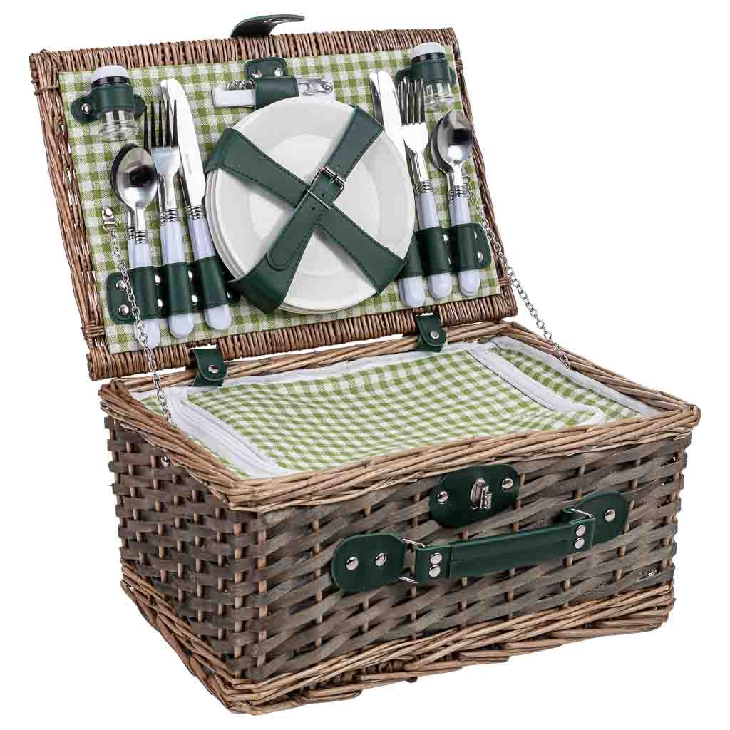 Wonderlust Deco - Cesta de picnic 4 servicios verde claro 40x28x19 cm Verde claro 40x28x19h cm