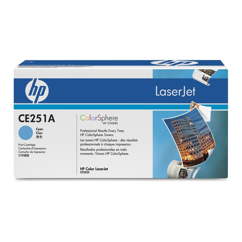 HP - Tóner CE251A para impresoras láser color, hasta 7.000 páginas, tecnología HP ColorSphere, compatible con CP3525 y CM3530