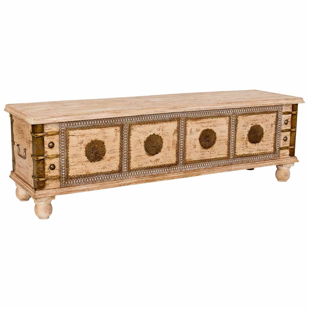 Wonderlust Deco - Baul de madera artesanal blanco 146x40x46h cm Marrón 146x40x46h cm