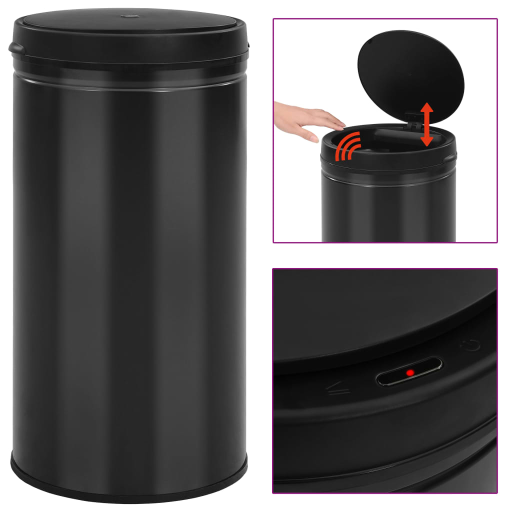 vidaXL Cubo de basura con sensor automático 60L acero al carbono negro
