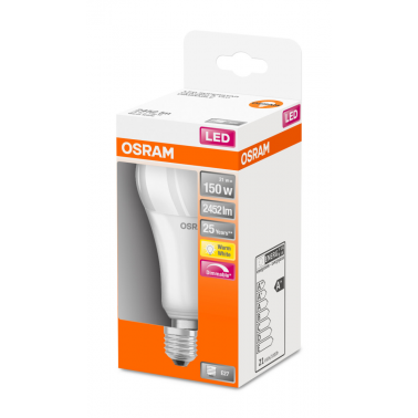 OSRAM - Bombilla LED A60 20 W regulable E27 con luminosidad 2452 lm y vida útil de 25.000 horas para lámparas de techo, mesita de noche y salón