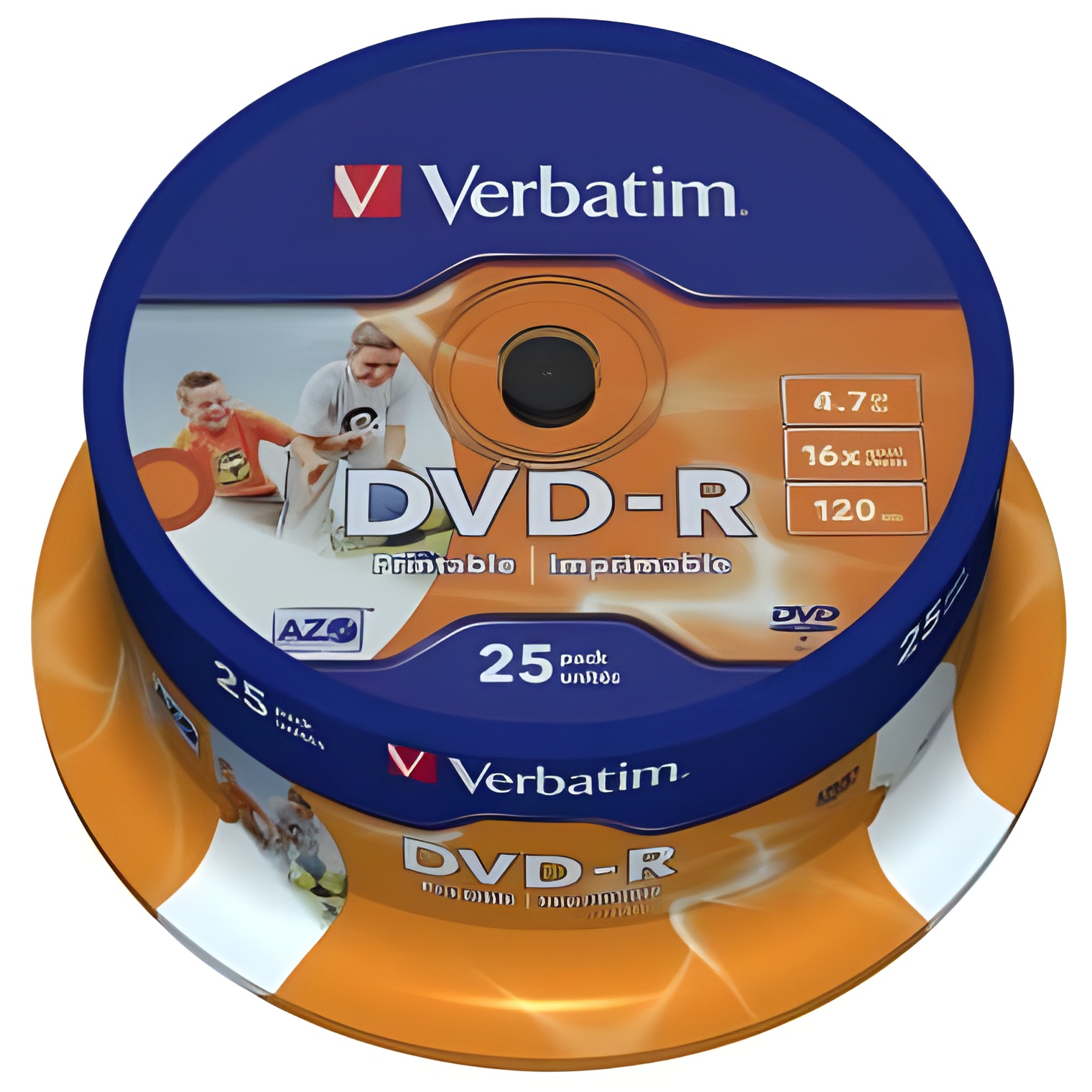 Verbatim dvd-r 4.7gb 16x bobina 25 imprimible inkjet superficie blanca 120 minutos advanced azo