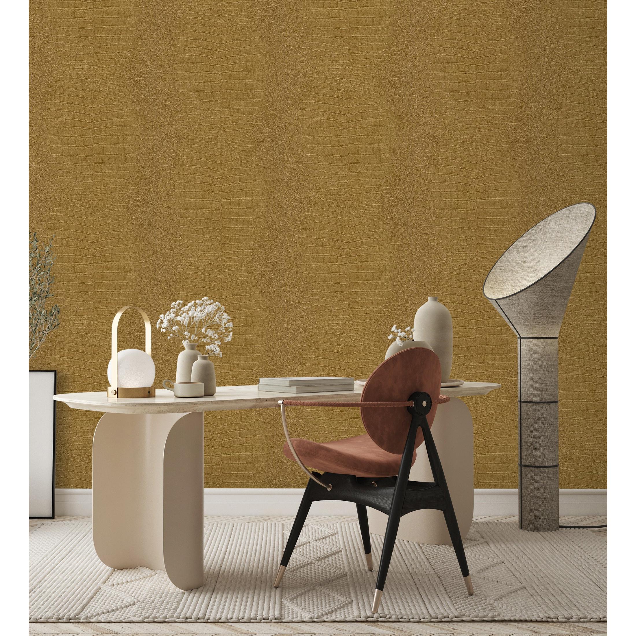 Papel pintado vinílico lavable efecto piel de cocodrilo caimán africano con textura en rel - Maseru 682696 de GAULAN - Rollo de 10 m x 0,53 m