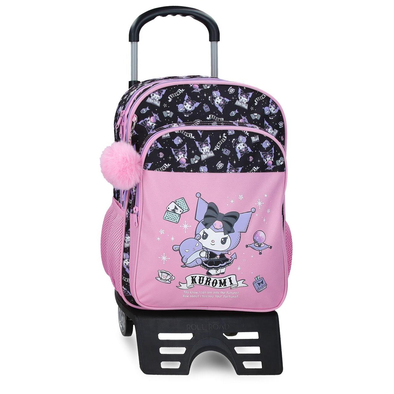 Mochila escolar con carro Kuromi Fortune Telling 30x40x13cm Rosa