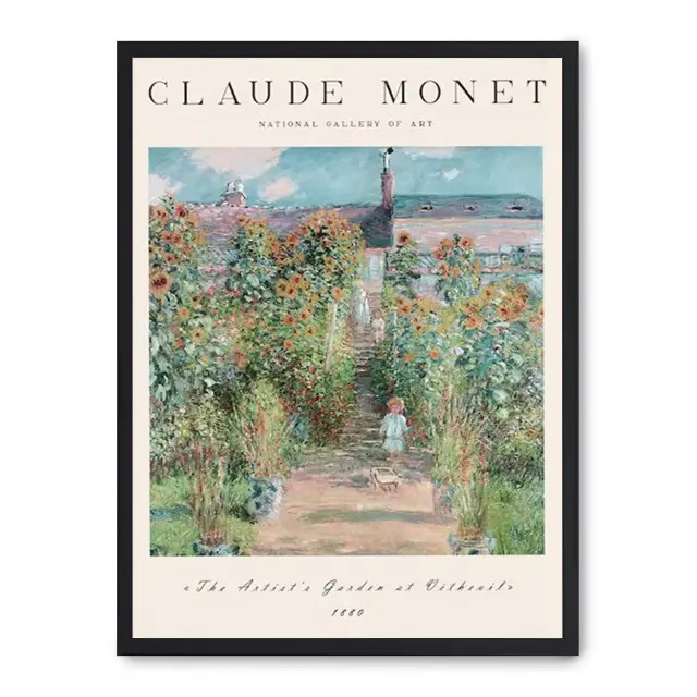 Cuadro the artist's garden in giverny i 30x40cm, Póster impreso en papel de primera calidad de 180gr, montado sobre marco de madera MDF acabado en negro., Arte - Pintores famosos - Monet