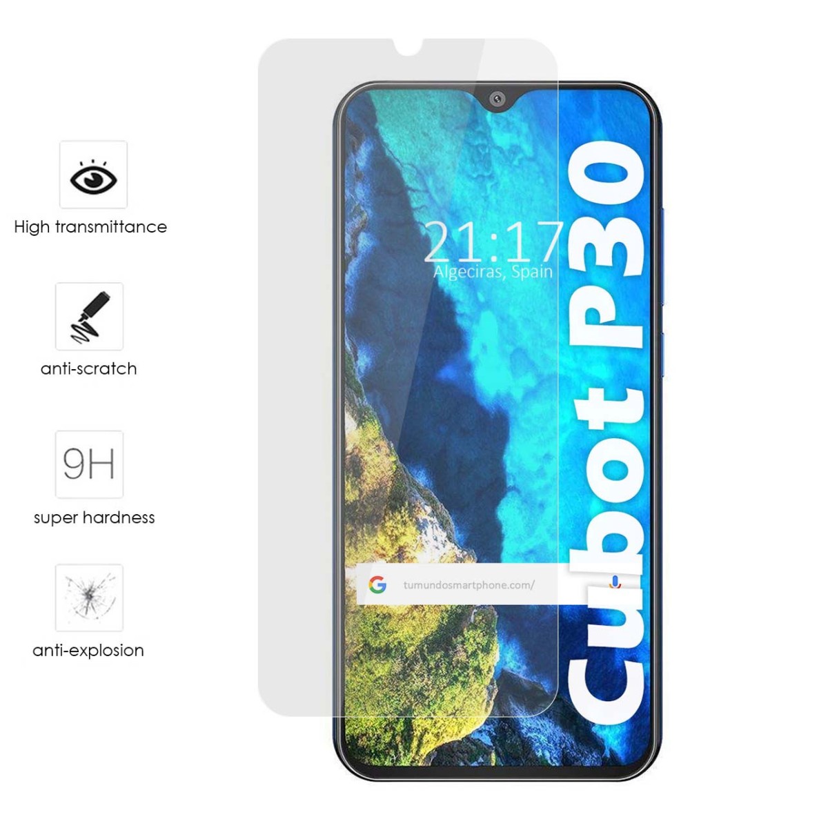 Tumundosmartphone Protector Cristal Templado para Cubot P30 Vidrio