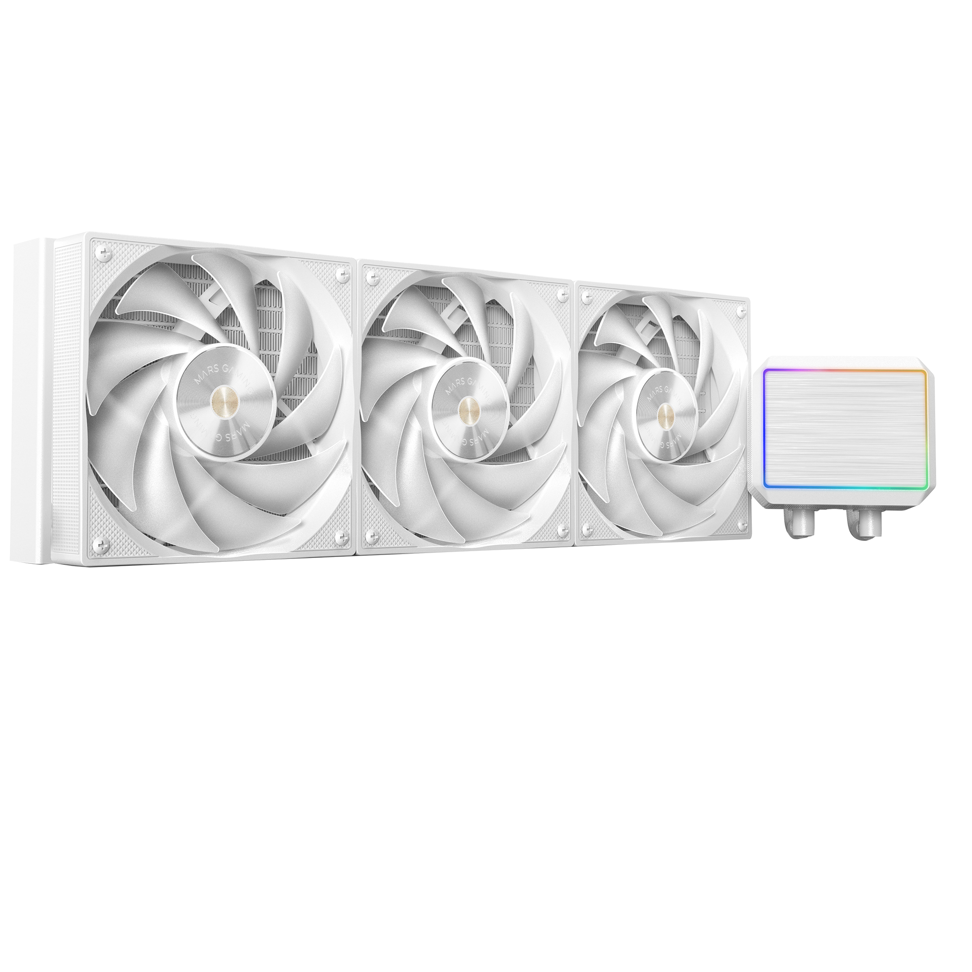 Mars Gaming ML-PROII360 Refrigeración Líquida AIO 600W TDP, Bomba 4ª Gen Opti-Chamber Base de Cobre y Microcanales, 3x Ventilador 120mm FDB, Bloque de Aluminio Cepillado con FRGB Lineal, Kit Ventilación PC Negro o Blanco