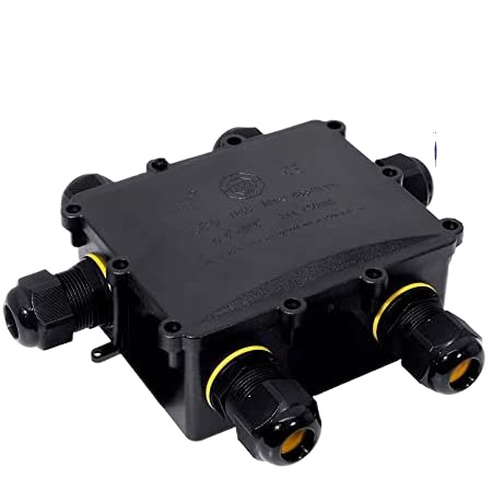 Caja de empalmes aerea para exterior estanca con 6 prensaestopas ip68 para exterior 13,5x11,5x4,7cm black series solera (retractilado)