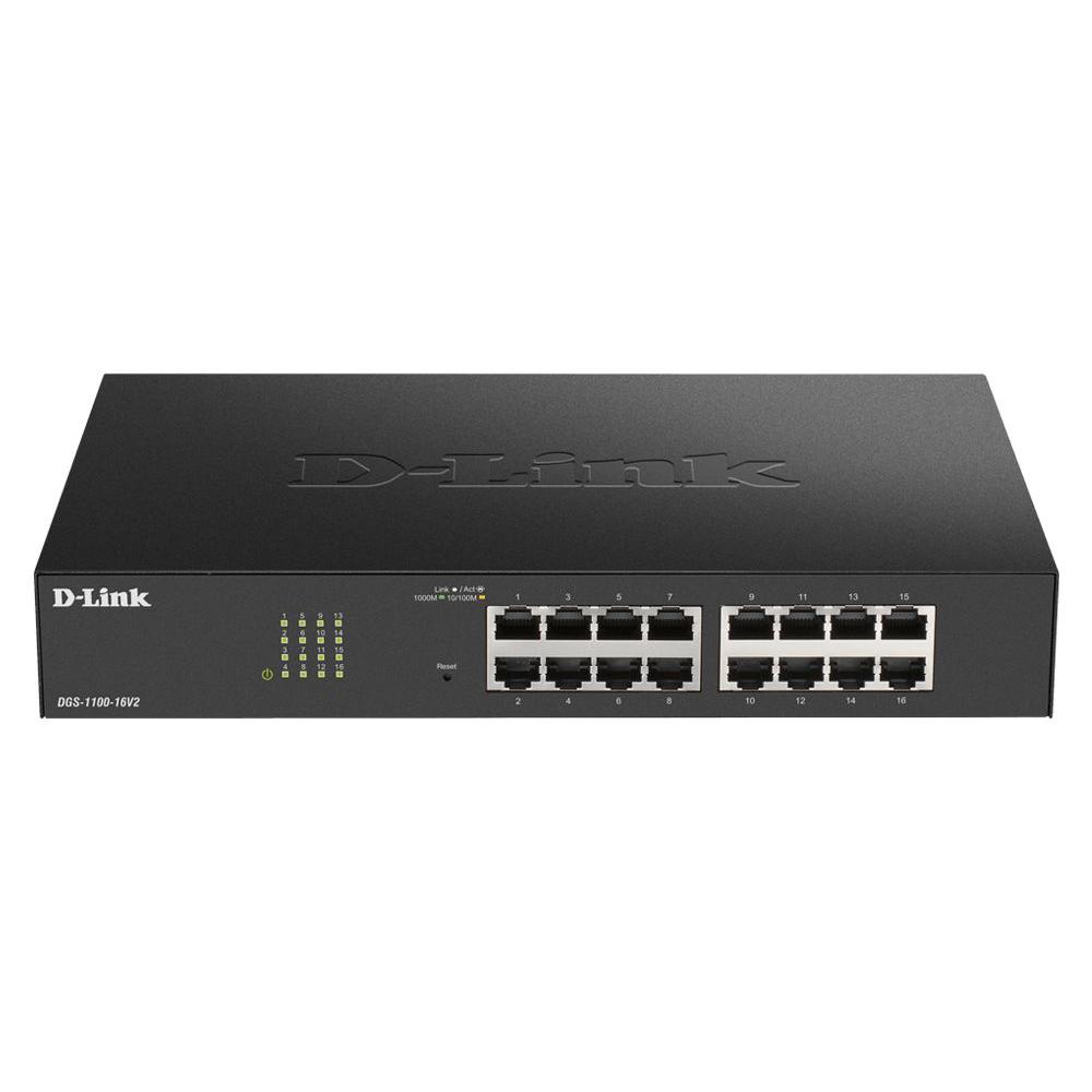 HUB Switch puertos 16 puertos Gigabit Ethernet D-LINK DGS-1100-16V2  | Puertos gestionables, Negro