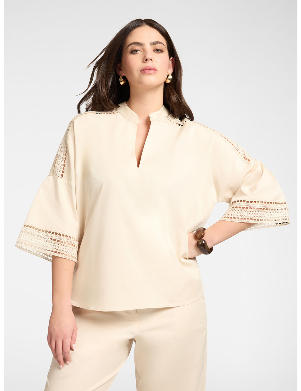 Elena Mirò - Camisa mezcla algodón con detalles de encaje