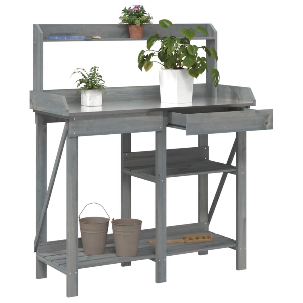 vidaXL Banco para macetas con estantes de madera maciza de abeto Color Natural,  Gris,  Marrón y mas