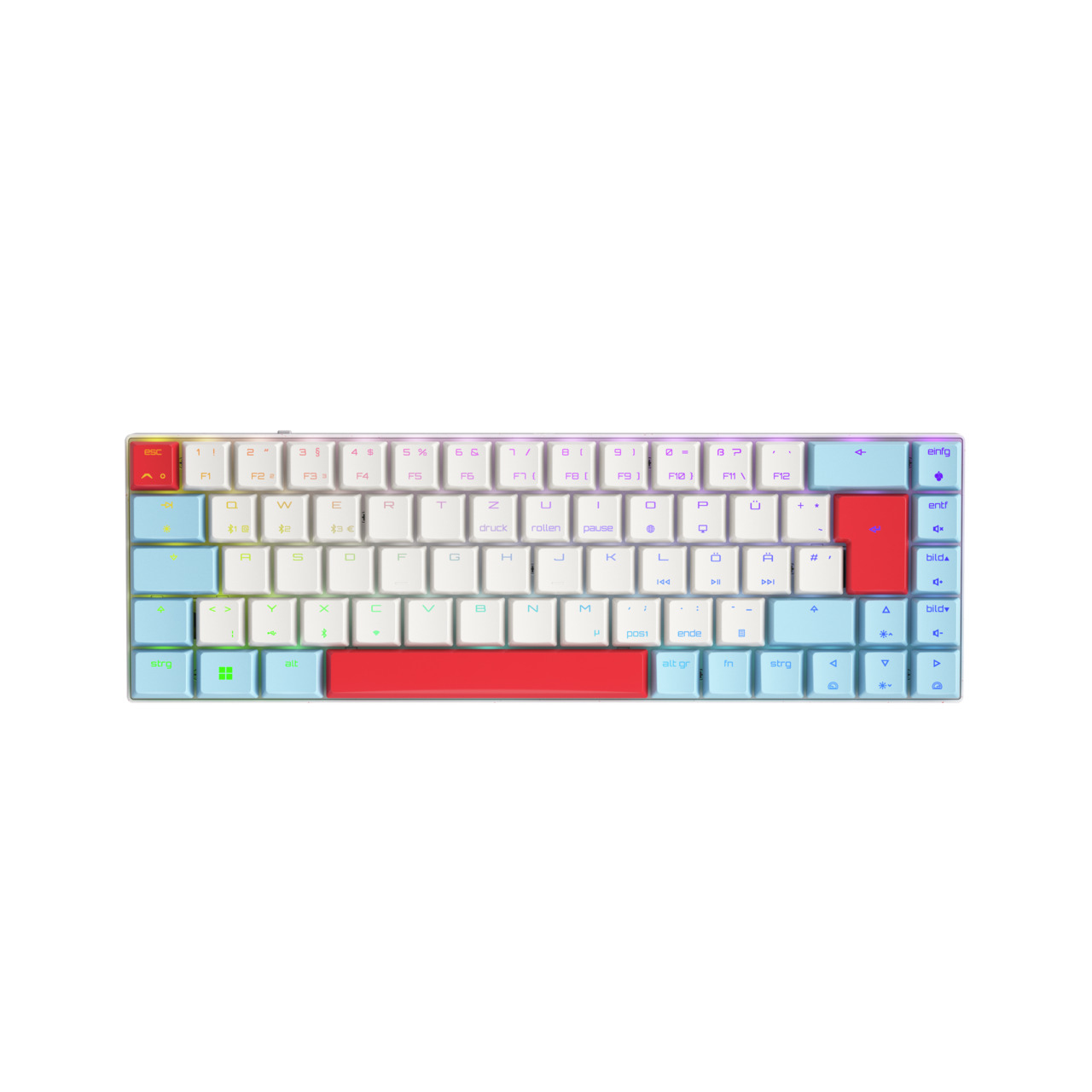 CHERRY MX-LP 2.1 Compact Wireless, Teclado Inalámbrico Compacto de Gaming con 69 Teclas, Distribución de Teclado Alemán (QWERTZ), Switches Mecánicos MX LOW PROFILE SPEED, Blanco