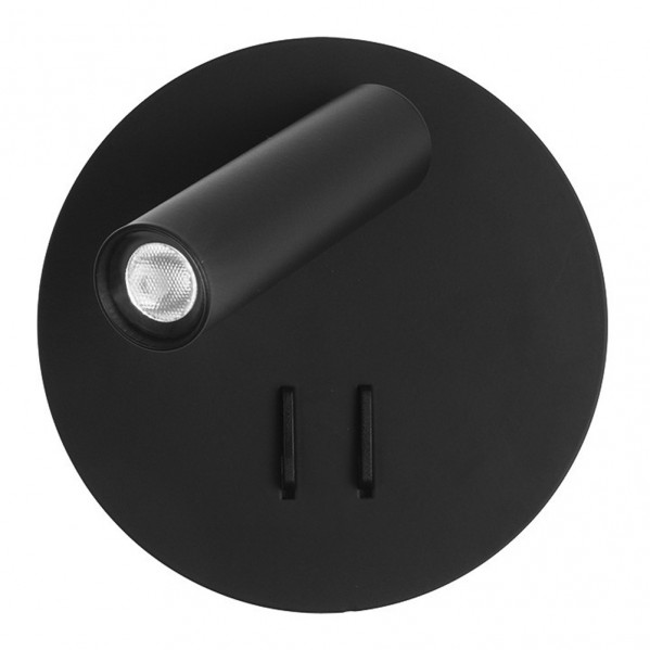 Aplique 2+6w 4000k manet redondo negro 130lm  doble encendido 14x14x12 cm