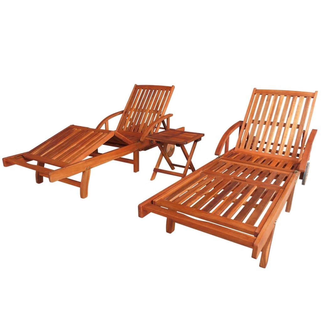 Vidaxl Tumbonas de Madera Maciza de Acacia para Jardín y Playa - Pack de 2