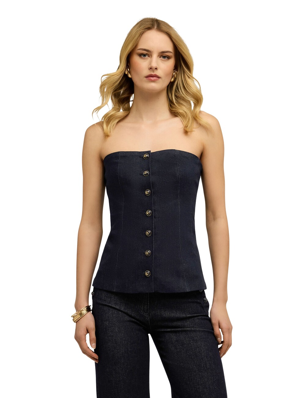 Motivi - Top bustier de denim con botones