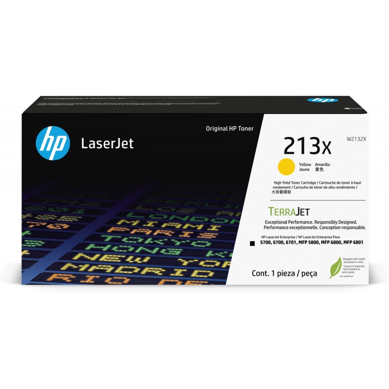 HP - Cartucho de tóner Original LaserJet 213X de alto rendimiento amarillo W2132X