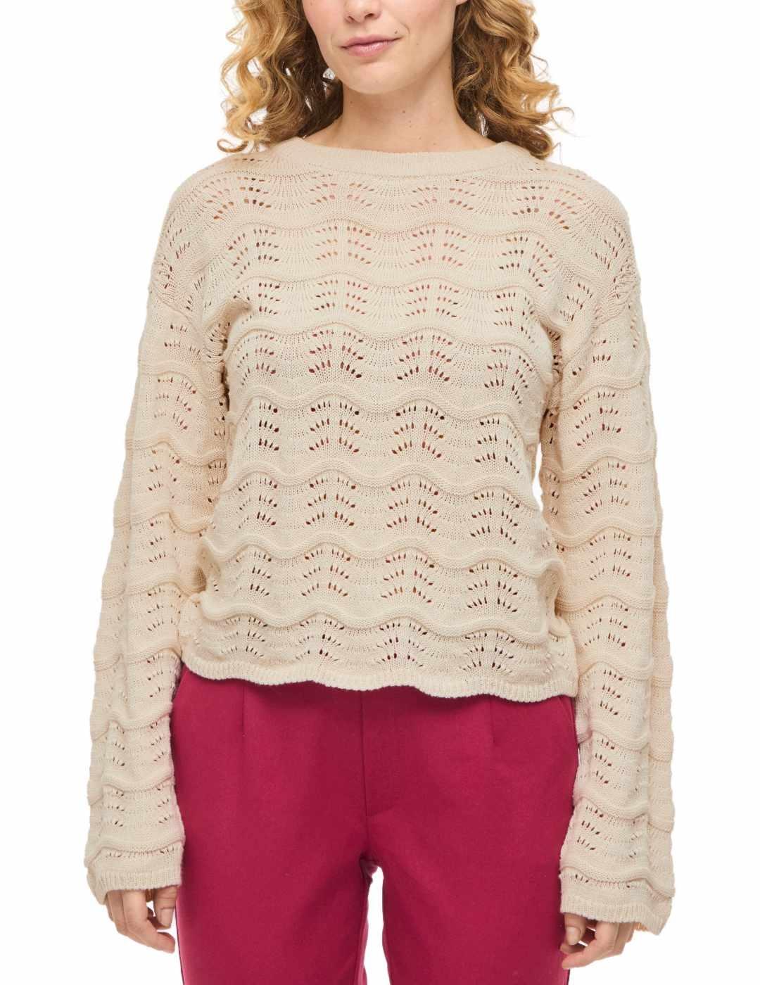 Jersey Vila Wave beige punto calado para mujer