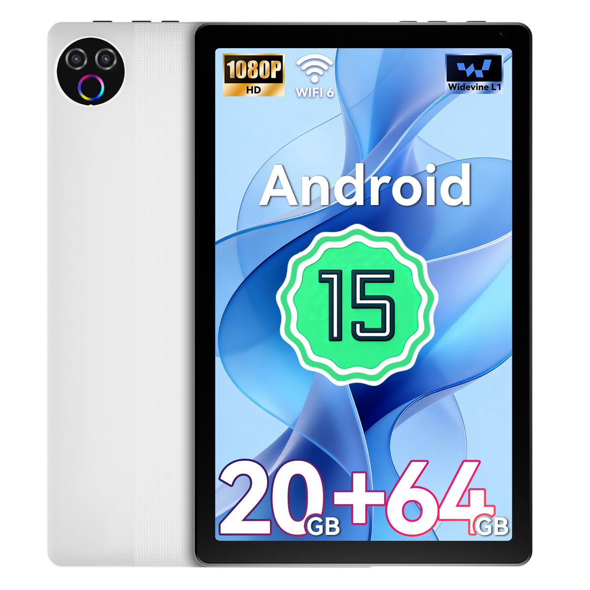 Tableta con el último Android 15 de 10.1 pulgadas, 20 GB de RAM (3 GB + 17 GB), 64 GB de almacenamiento con expansión hasta 1 TB, batería de 5000 mAh, solo tableta, Wi-Fi 6, 5 MP + 8 MP, 1280 × 800