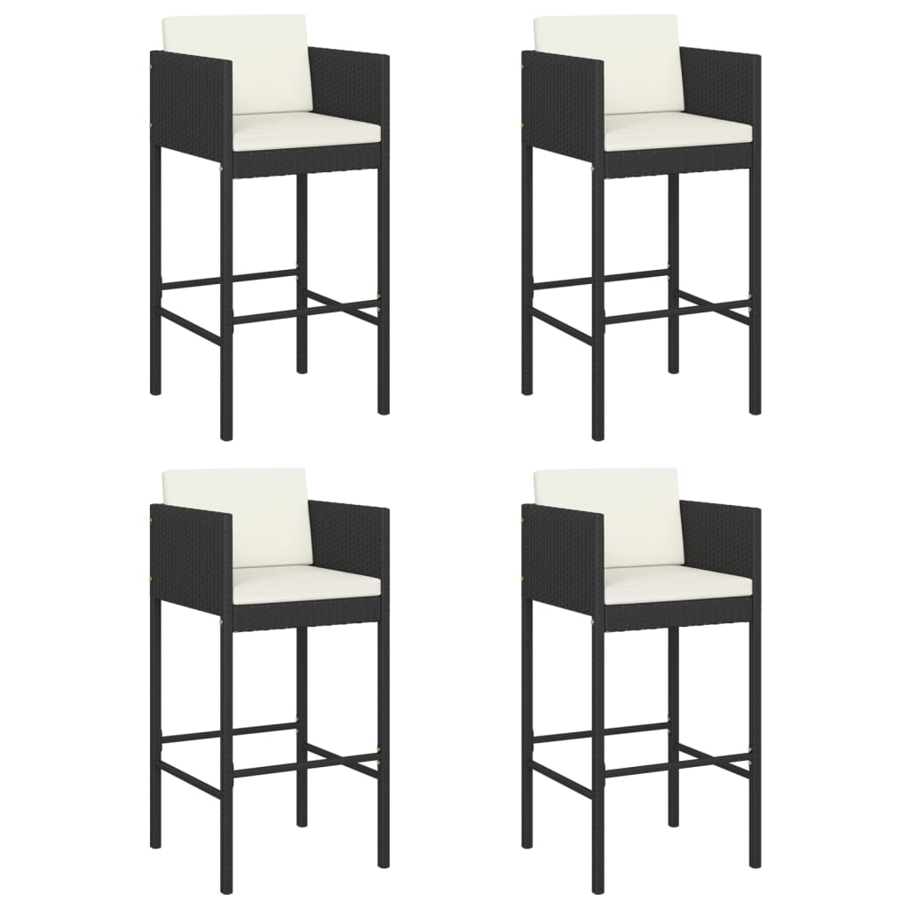 vidaXL Taburetes de cocina con cojines 4 uds ratán sintético negro