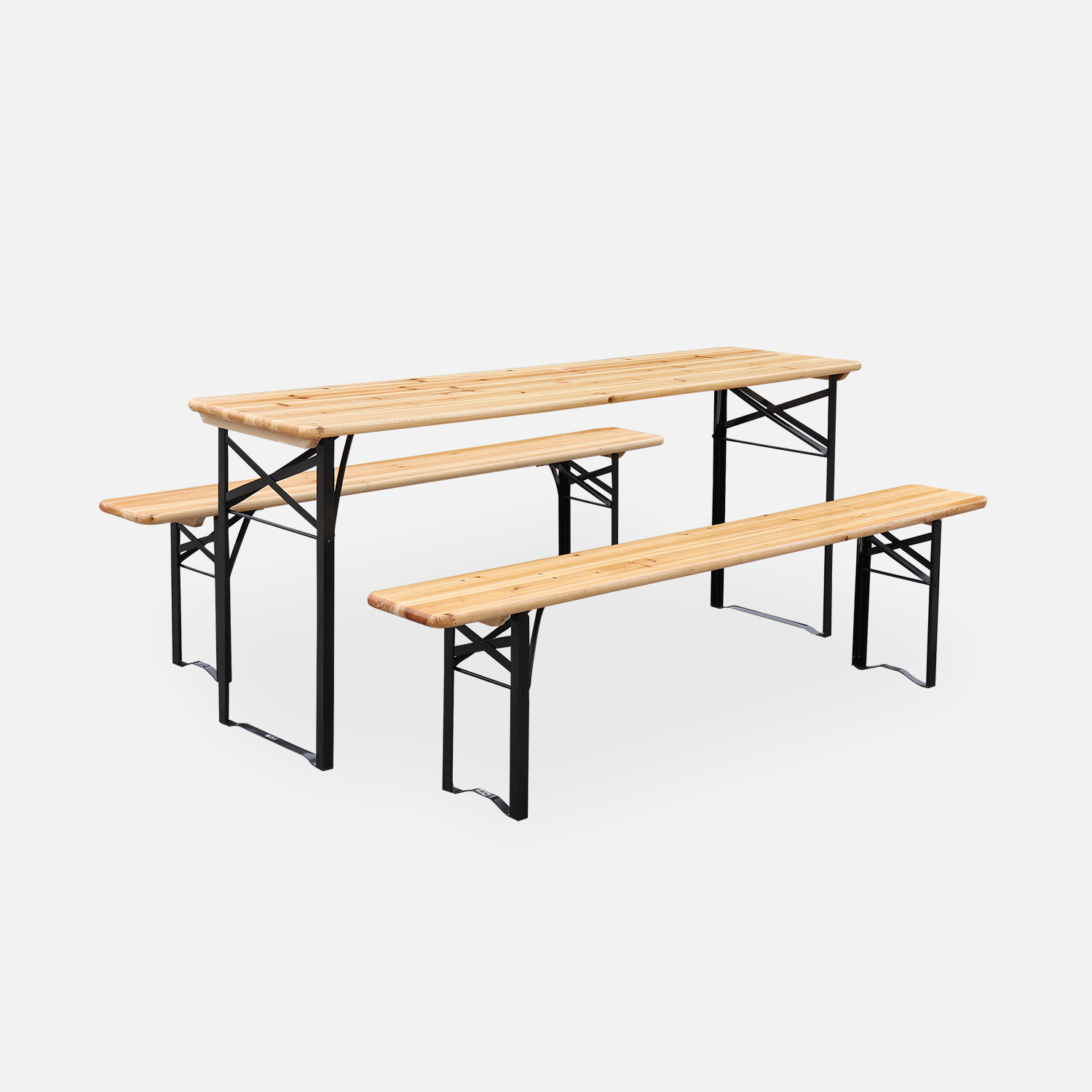 sweeek - Mesa de madera y 2 bancos plegables para 6 personas , Bayonne , 177x49x75