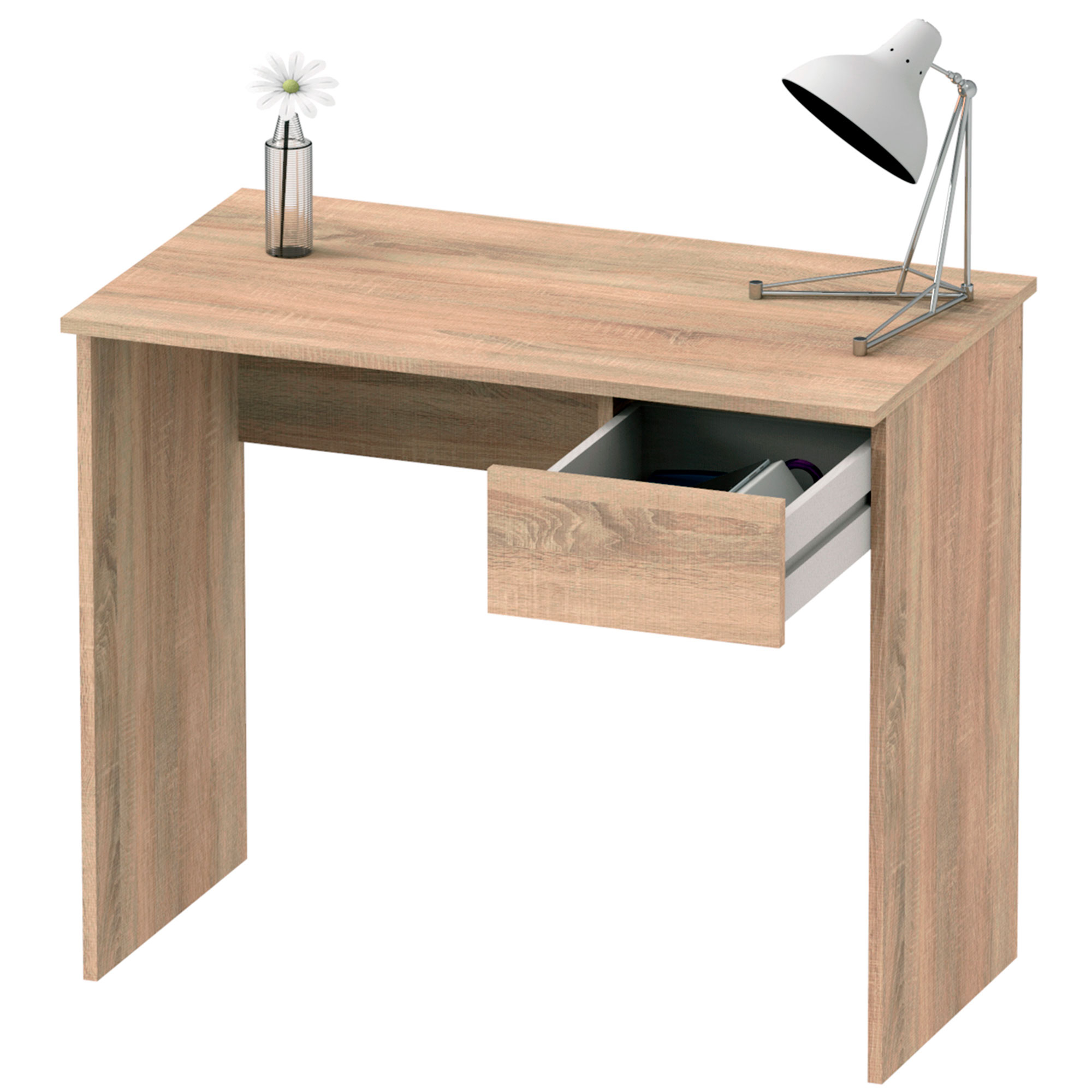 Briebe Nova Escritorio, Mesa de Ordenador 75x90x50cm, 1 Cajón, Oficina, Habitación Juvenil, Desk, , Madera