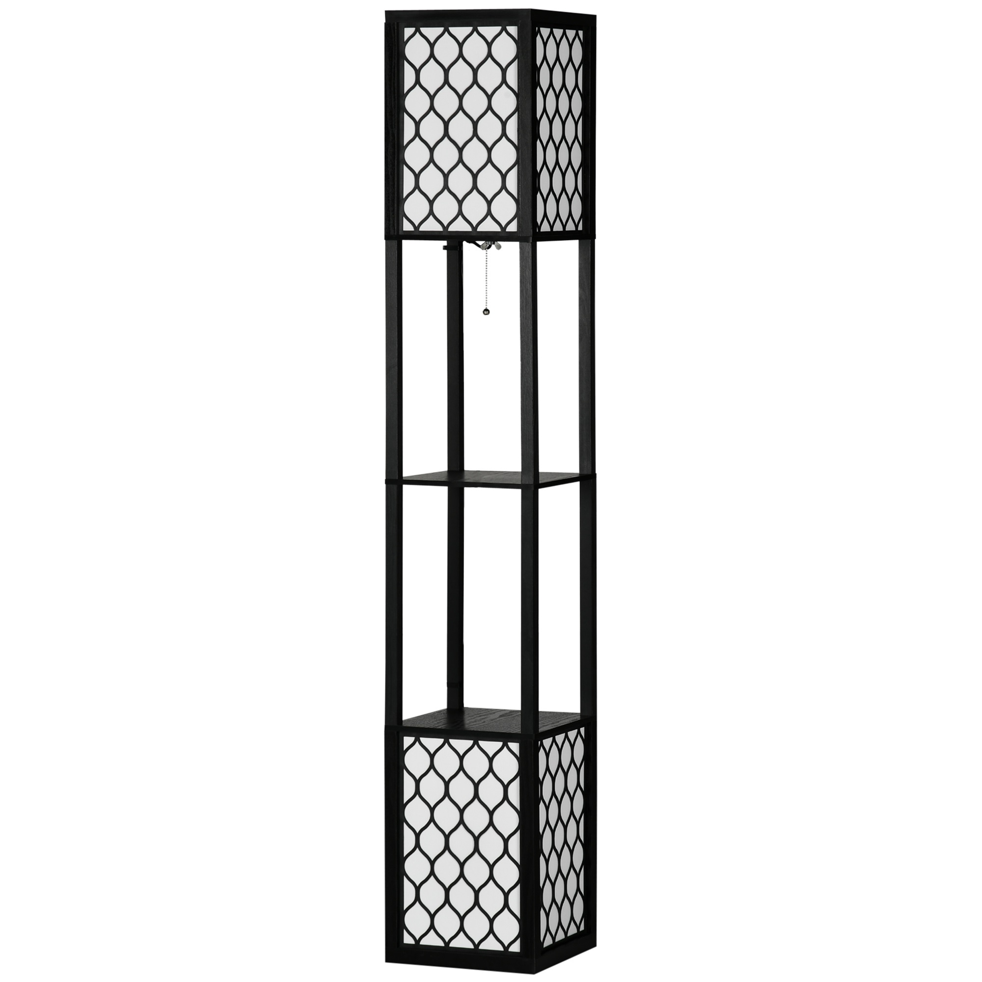 HOMCOM Lámpara de Pie Moderna con Estantes, Lámpara de Pie para Salón Casquillo E27, 40 W, con Pantallas de Tela de Malla e Interruptor de Cadena, para Dormitorio, Oficina y Sala de Estar, Negro